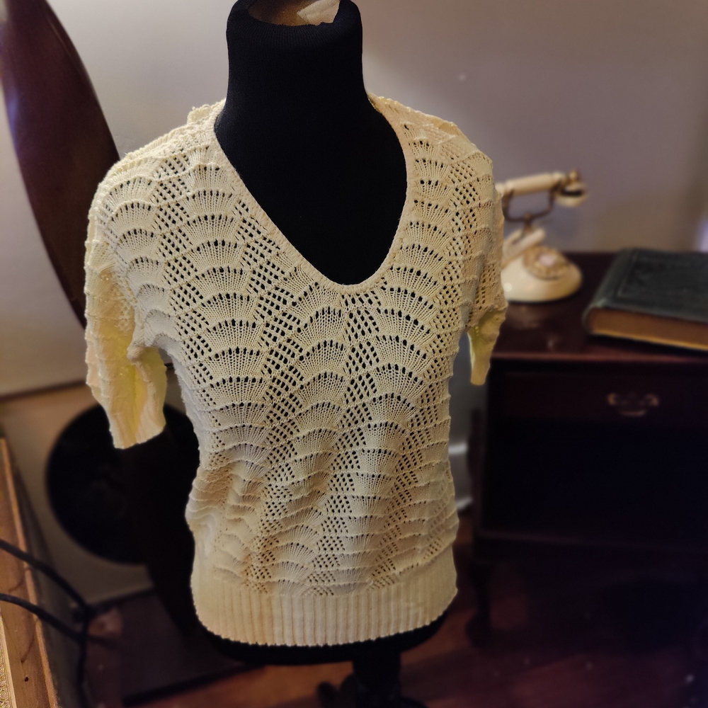 Vintage 1980s Butter Yellow Cotton Knit Women's Sweater